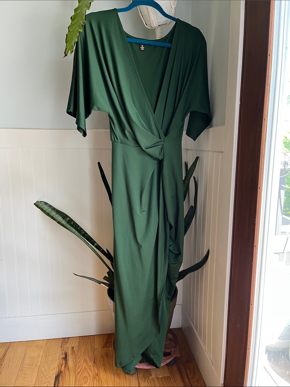 Deep Green Wrap Maxi Dress with Twist Front